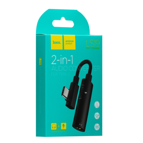 Переходник Hoco LS19 Type-C Type-C Power + Jack Black